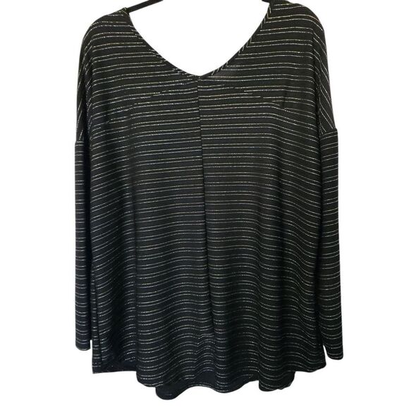 Moa Moa Womens Plus Silver Gold Black Metallic Striped V-Neck Blouse Size 2X - Picture 2 of 7